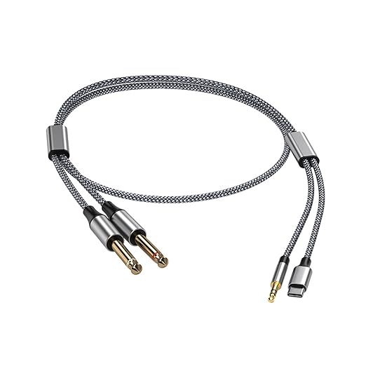 1/8 to Dual 1/4 TS Mono Stereo Audio Y-Cable Splitter, 3-in-1 Shielded quarter inch Audio Cable to Aux and Usb-C, Compatible with Android Power Amplifier Speaker Headphone Mixing Console, 4.26ft