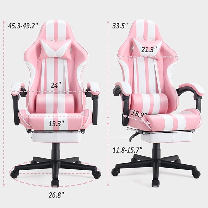 Ferghana Gaming Chairs with Footrest,Computer Game Chair,Massage Gaming Chairs,Christmas,Xmas Gift,PC Gaming Chairs for Adults Teens for Gaming Live Streaming Room(Pink,Racing Version)