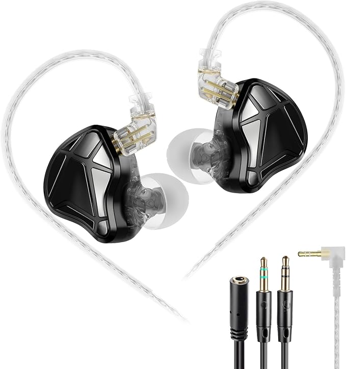 KZ Axas Gaming Earbuds Wired for PS4 PC Xbox PS5, Noise Isolation IEM for Gaming with Low Latency, Comfort-Fit Earphones for Laptop, Consoles and Mobile (Black, Nomic)