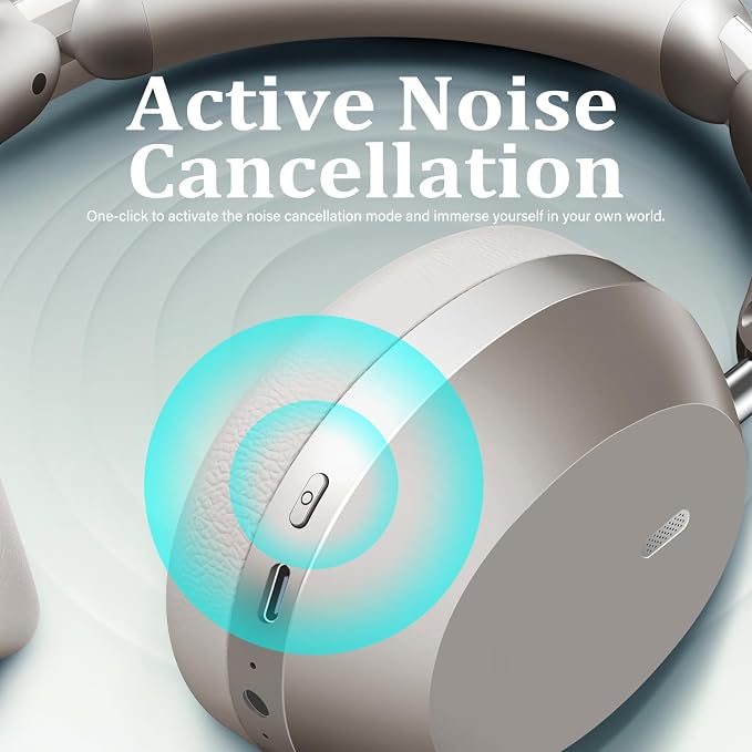 Wentronic Y04 Wireless Bluetooth Over-Ear Headphones – Immerse in Every Beat with Active Noise Cancelling & Hi-Res Sound, 48H Playtime, Soft Ear Cushion for All-Day Comfort, Starlight