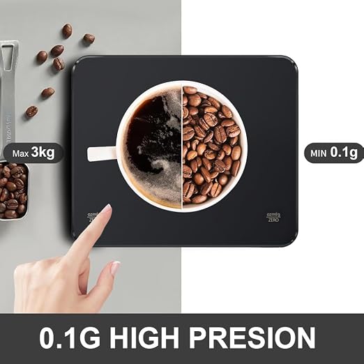 OBEST Mini Coffee Scale with Timer, Portable Kitchen Food Scale with Invisible Screen Rechargeable Digital Coffee Scale Espresso Scale with Timer 3kg/0.1g Precision Scale Classic Black