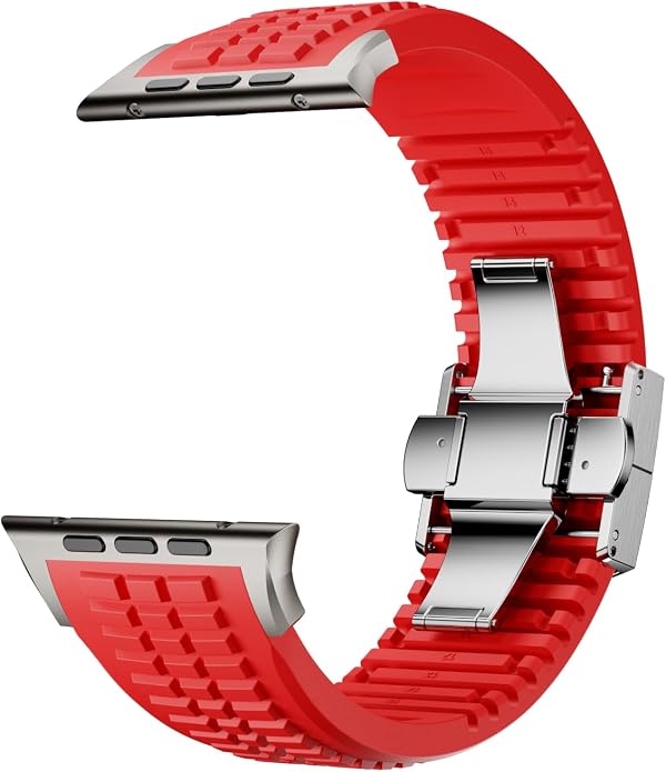 Silicone Watch Band Compatible with iWatch Ultra 2 / Ultra/Series 10 9 8 7 (44mm 45mm 46mm 49mm), Sport bands with Folding buckle, Rugged Heavy Duty Modern Design for Men