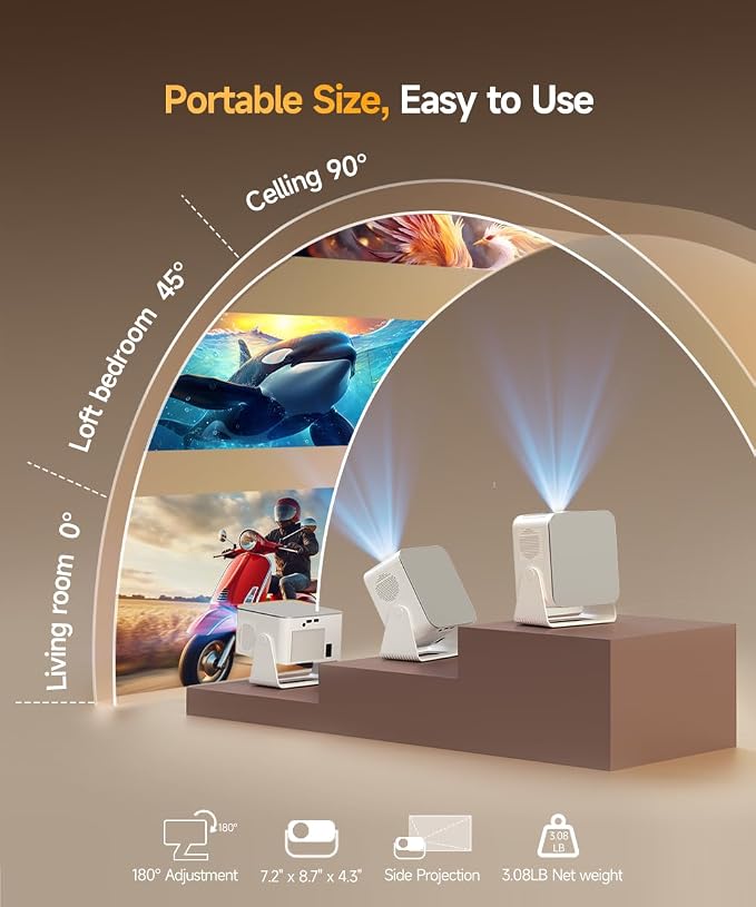 Smart Projector with 4K 8K Support, Mini Projector with Wifi6 and Bluetooth5.4, 600 ANSI, Auto Focus & Obstacle Avoidance 1080P Portable Movie Proyector for Home Outdoor, Magcubic HY350Max