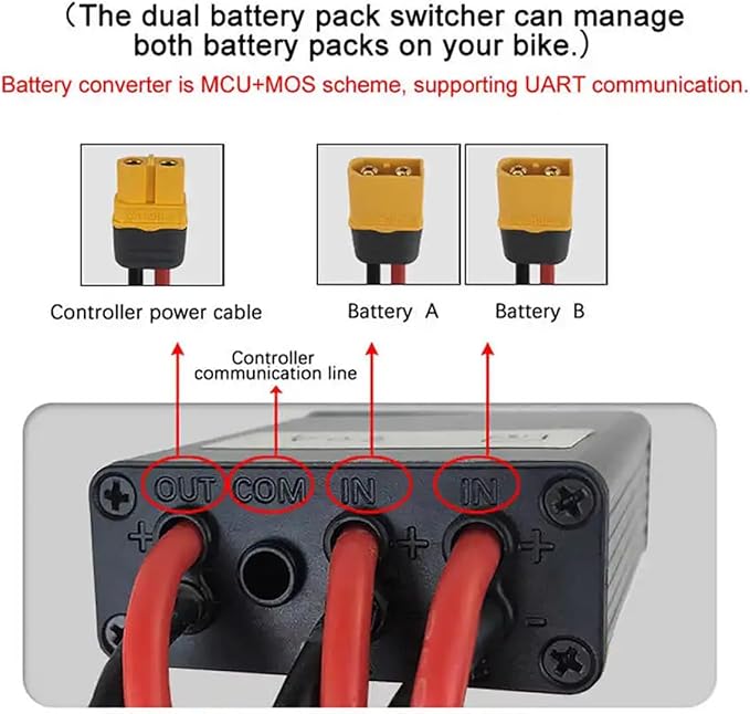 Electric Bike Dual Battery Discharge Converter 40A 24-72VDC Dual Battery Pack Switch Balancer Double Battery Parallel Module with XT60 Plug for 750w 1000w Motor