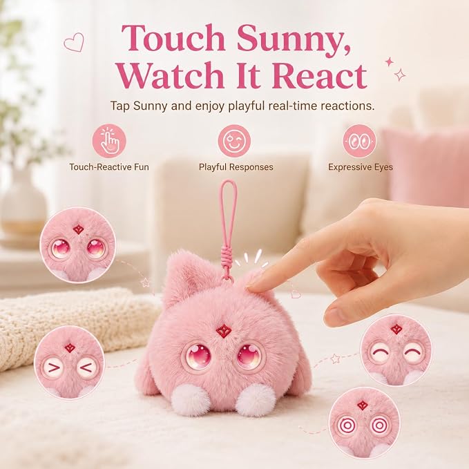 AI Plush Bag Charm, Interactive Voice Chat Companion Stuffed Animals with App-Connected, Expressive LED Eyes, Touch-Reactive Stuffed Toy, Cute Plush Keychain Gift for Teens and Plush Lovers