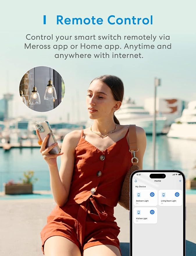 meross Smart Light Switch Supports Apple HomeKit, Siri, Alexa, Google Assistant & SmartThings, 2.4GHz Wi-Fi Light Switch, Neutral Wire Required, Single Pole, Remote Control Schedule, 1 Pack