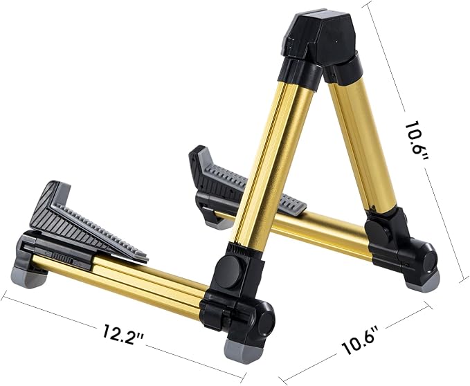 ENO MUSIC Folding Acoustic Guitar Stand, Suitable for Electric Guitars, Bass Guitars (Gold)
