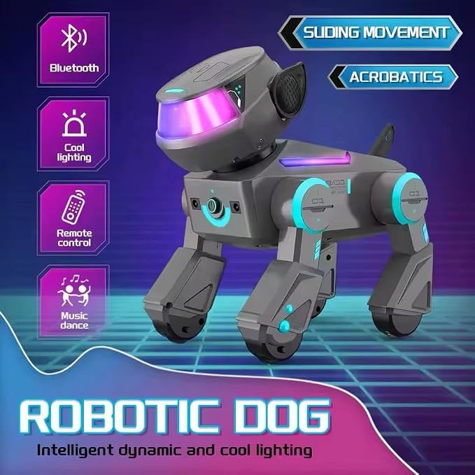 InventoBots Interactive Touch Remote Control Robot Dog Toy, Programmable AI Smart Robotic Puppy, Educational STEM Toy for Kids Ages 3-10 (Black & Grey)