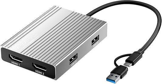 ACASIS USB C to Dual HDMI DisplayLink Adapter, 4K@60Hz, 2 HDMI & 3 USB-A Ports, 100W PD Charging, USB C DisplayLink Docking Station for Mac M1/M2/M3/Windows, USB A/C to Dual Monitor Adapter, Silver