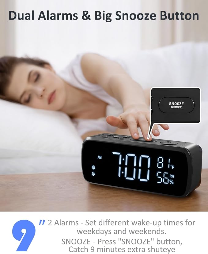 G Keni Digital Alarm Clock with FM Radio for Bedroom,2 Alarms with Large LED Display,USB Charger, Preset, Dimmer, Sleep Timer,Temperature,Relative Humidit, Adjustable Volume, Snooze