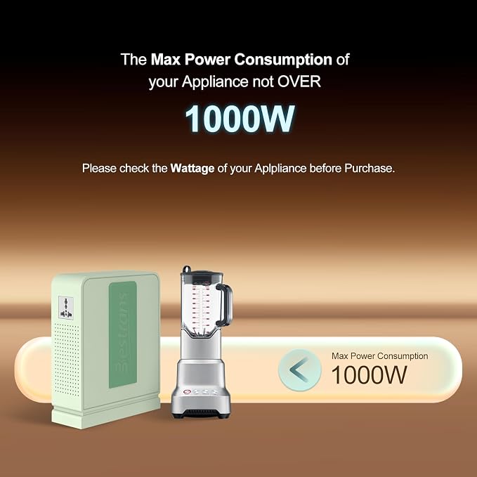 1000W Step Up Transformer 110v to 220v Converter, Heavy Duty Voltage Converter 110v-120v to 220v-240v with Dual Outlets, Overload Protection & Ultra-Quiet for Home Appliances,Light Green