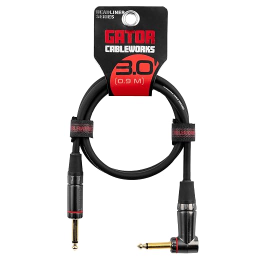 Cableworks By Gator Cases Headliner Series Premium 3 Ft Straight to Right Angle Guitar Instrument Cable (GCWH-INS-03RA)
