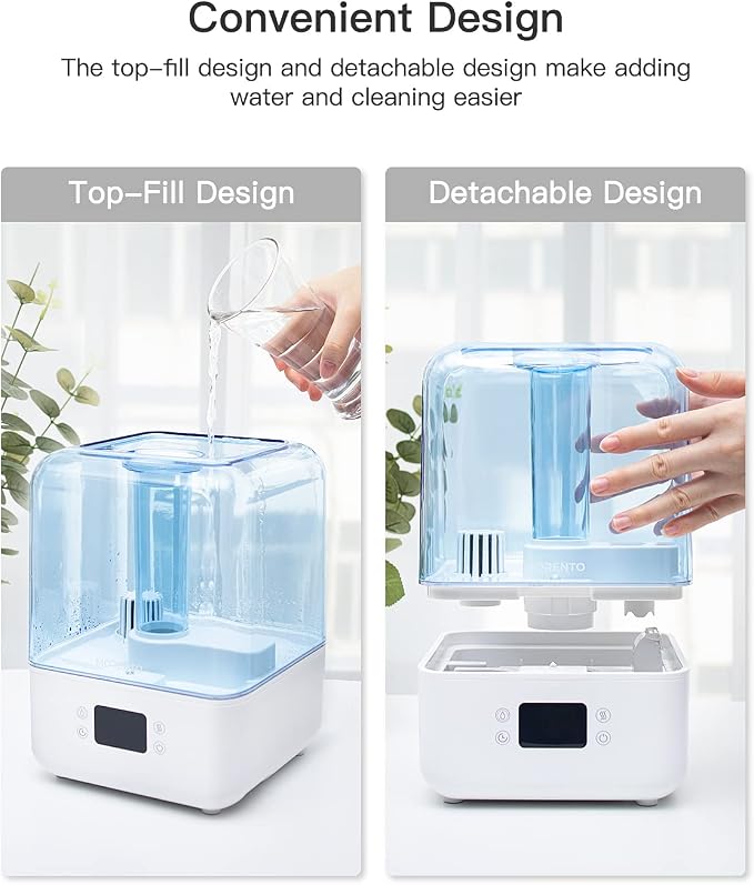MORENTO 4.5L Top Fill Cool Mist Humidifier for Bedroom, Large Room, Home with 360 Nozzle, Auto Shut-Off, Humidity Setting, 50Hrs Runtime, Night Light, White