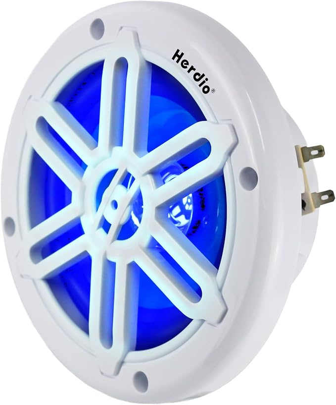Herdio 5.25" 250W Marine Speakers - IP66 Waterproof Coaxial Audio, with Blue LED Light for Boats, ATVs, UTVs with UV Resistant White Grille (A Pair)