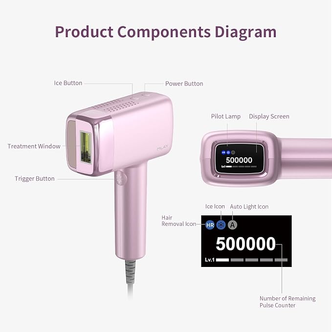 MLAY IPL Laser Hair Removal, Hair Removal Device with Ice Cooling Painless Hair Removal for Women & Men, Permanent Hair Removal at Home for Arms Armpits Face Legs Bikini Line, 5 Energy Levels, 2 Heads