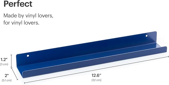 Vinyl Record Shelf - A Metal Display Shelf - Wall Mount Now-Playing Vinyl Shelves - an Album Record Holder that Doubles as a Picture Ledge - Fits All Records (Blue)