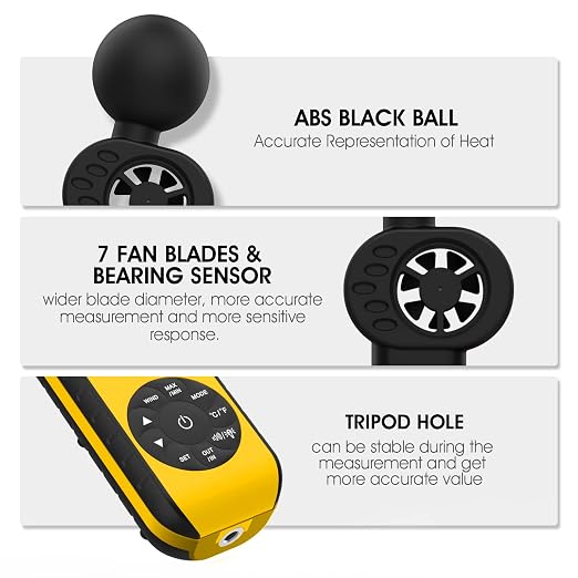 Anemometer & WBGT Heat Stress Meter, Digital Handheld Wind Meter Measures Wind Speed, Wet Bulb Globe Temperature, Humidity, Wind Temp, Outdoor Heat Index Monitor with WBGT Alarm, HVAC Wind Gauge 881W