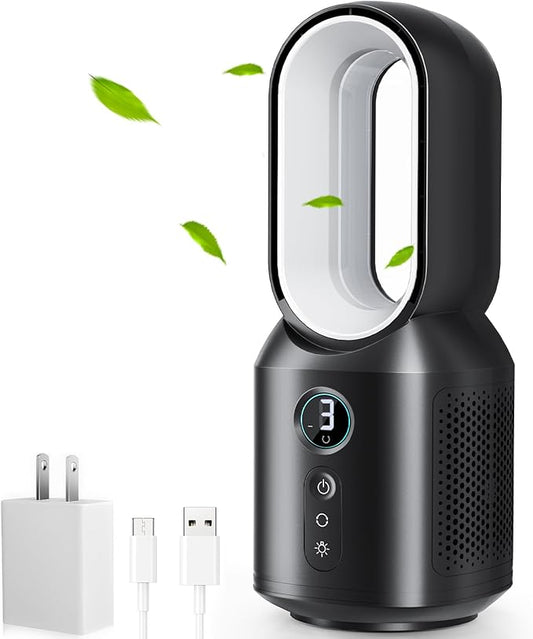 let'me 13 Inch Desk Fan, Small Bladeless Table Fan, 106° Oscillating Fan with 3 Speeds and Night Light, Quiet Desk Fan for Personal, Bedroom, Office, Nightstand