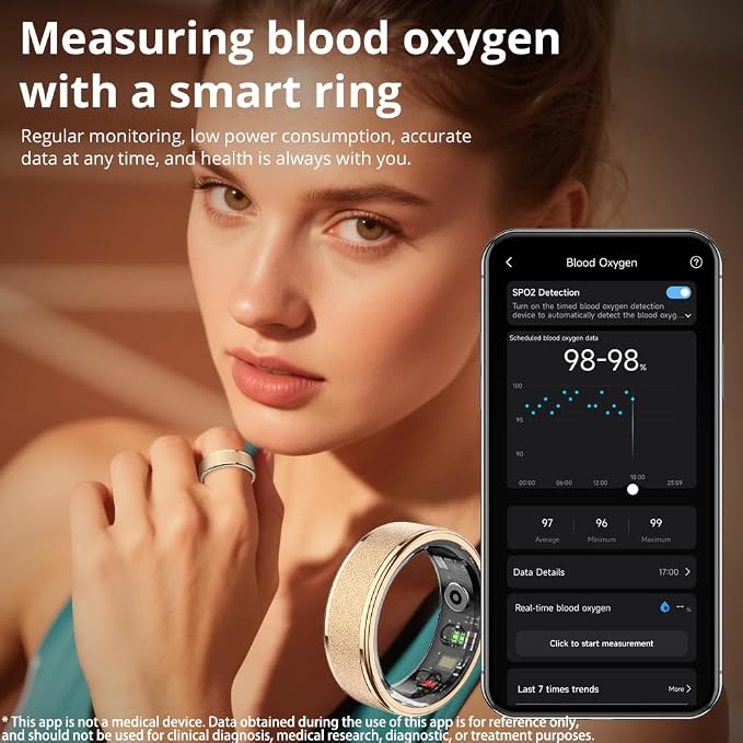 COLMI R10 Smart Ring for Women, Smart Health Ring with Heart Rate, Blood Oxygen, Sleep Monitoring, Pedometer, and Fitness Tracker, No Subscription Fee (Rose Gold, 7#)