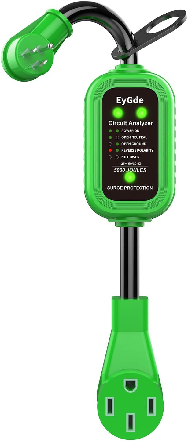 EyGde 50 Amp to 15 Amp 110V RV Adapter with Surge Protector 5000J, Patented 5-15P Male to 14-50R RV Adapter Plug 16.3 Inch, Circuit Analyzer Protector for Camper Trailer, Green
