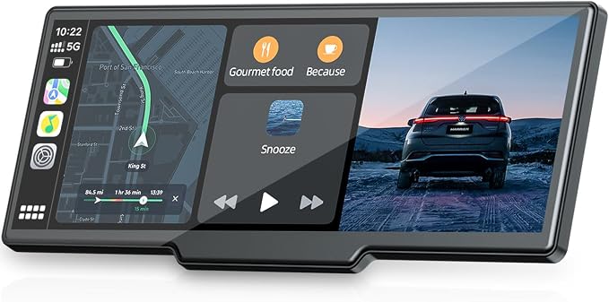 Topexplore 9.26'' Carplay Screen with 2.5K Dash Cam and 1080P Backup Camera | Portable Wireless Car Play Android Auto, Upgrade Navigation, Mirror Link, Voice Control, Hands-Free for iOS 11+ Android 11+