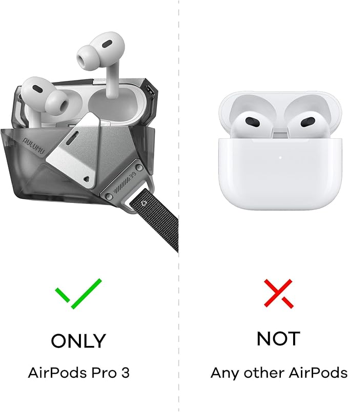 Aulumu A39 Geometric AirPods Pro 3 Case with Lock | Protective Cover with Nylon Buckle | Alloy Armour | Compatible with Apple AirPods Pro 3rd Generation Case (2025) - Transparent Gray
