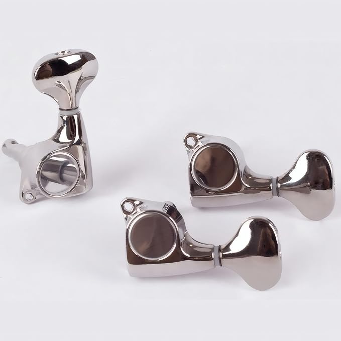 Guitar Tuners, 3L3R Sealed Tuning Pegs, 18:1 Guitar Machine Heads, 6-Pack with Screws Nuts and Washers, Silver-Plated Finish