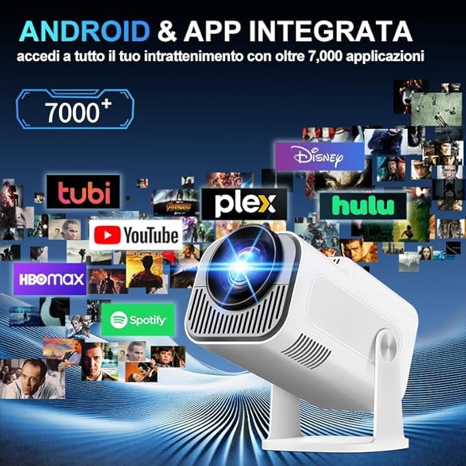 [Projector 2026 Upgraded] Mini Projector Support 4K 1080P Auto Keystone 270°Rotatable with WiFi 6 and Bluetooth 5.2 Projector Portable Compatibile with HDMI/TV Stick/Memory Stick/Laptop,White