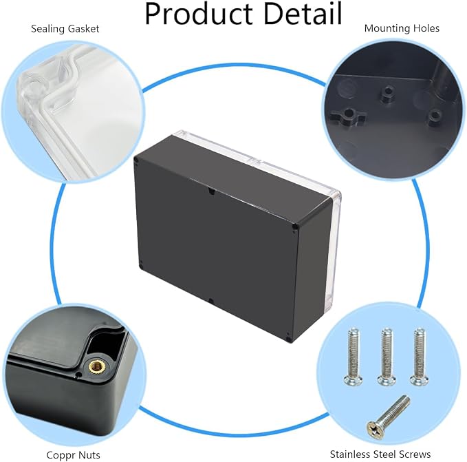 Project Box IP65 Waterproof Junction Box ABS Plastic Black Electrical Boxes DIY Electronic Project Case Power Enclosure Clear Cover 10.35“x7.17”x3.74“