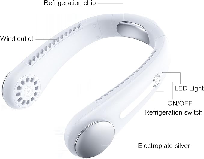 Leafless Hanging Neck Fan,[Instant Cooling] Personal Air Conditioner | Built-in Refrigerating Chip Wearable Cooling Fan with 360° Wind Outlet Portable Hang for Hot Flashes