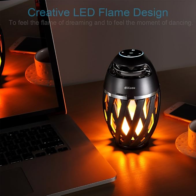 DiKaou Led Flame Speaker, Torch Atmosphere Bluetooth Speakers&Outdoor Portable Stereo Speaker with HD Audio and Enhanced Bass,LED flickers Warm Yellow Lights BT4.2 for iPhone/iPad/Android
