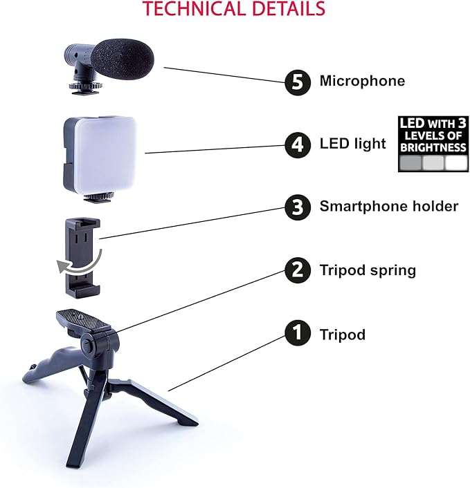 Canal Toys New Studio Creator Podcast & Vlogging Kit – Record Your own podcasts and Vlogs Like Your Favorite influencers! Fold-up Tripod, LED Light & Microphone. Ages 8+