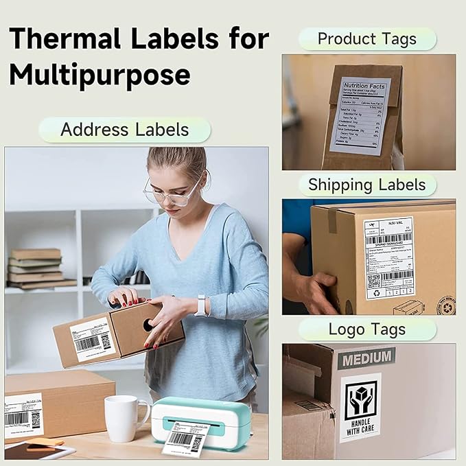 Phomemo Potable 4x6 Shipping Label Printer with 500PCS Fan-Fold 4x6 Thermal Direct Shipping Labels