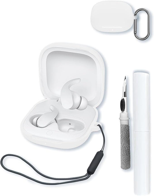 Case for Beats Fit Pro True Wireless Noise Cancelling Earbuds,Soft Protective,BOVUGAC Silicone Case Cover with Keychain & Cleaning Kit & Lanyard for Beats Fit Pro-White
