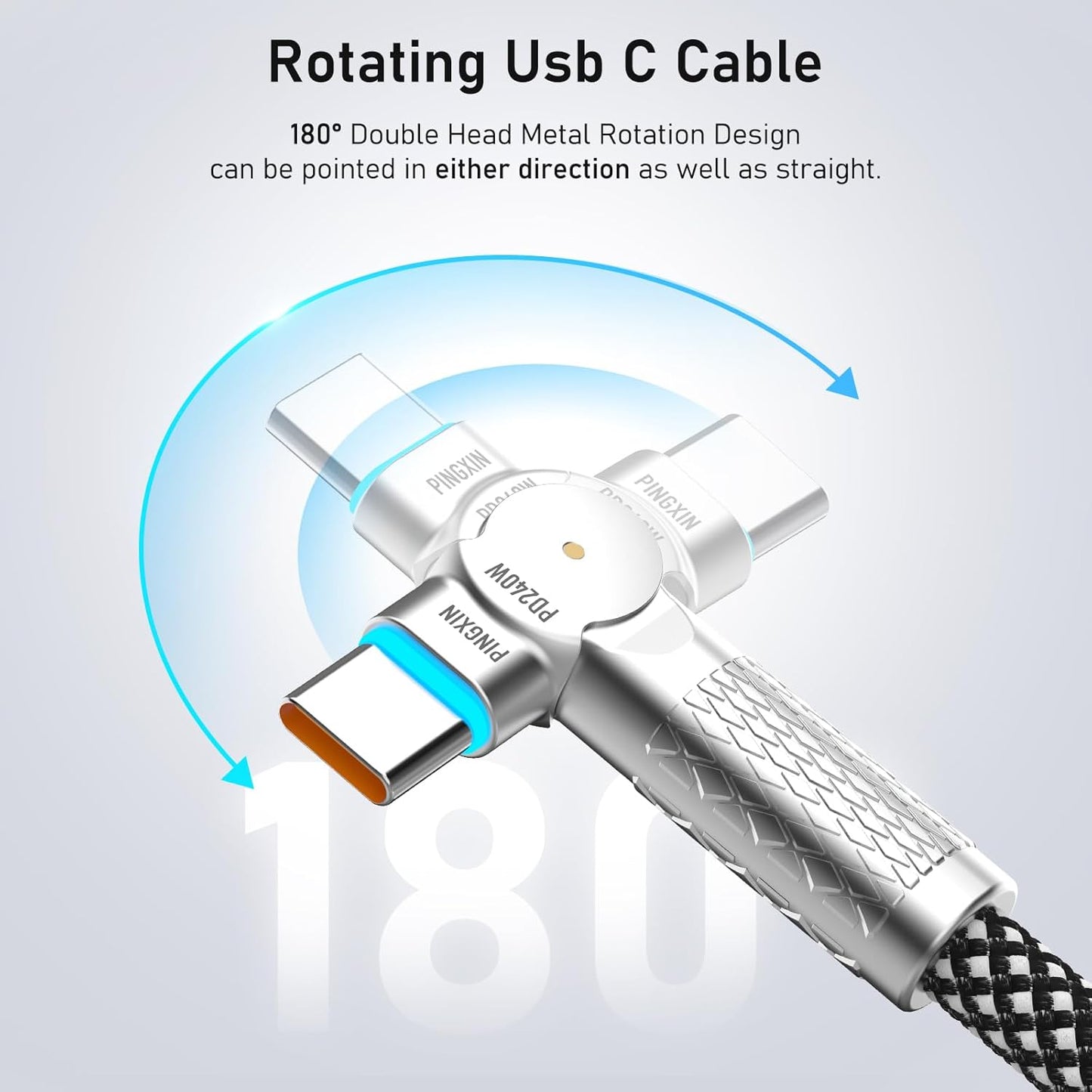USB C to USB C Cable 10FT 240W, 180°Rotating USB C Cable Braided Type C Charger Cable Fast Charge for iPhone 16/16Pro/16Plus/16ProMax,MacBook Air,iPad Pro,Pixel,Samsung Galaxy S23/S24 Ultra-Black
