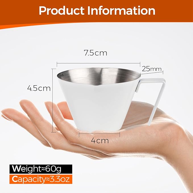 YARRAMATE Silver Powerful Milk Frother Wand & 100ML Metal Measuring Cups