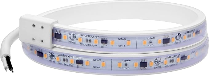 Maxxima 24 in. Hardwired LED Under Cabinet Strip Light, 920 Lumens, 3000K Warm White, Kitchen and Living Room 120V White Cove Lighting, No Power Supply Needed