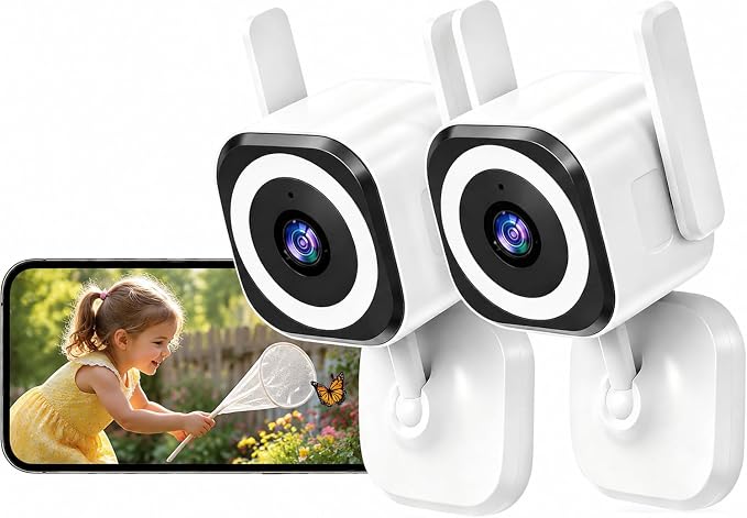 2K Cameras for Home Security, 5G/2.4G WiFi Indoor Outdoor Security Camera for Dog/Pet/Baby/Elderly, Plug-in, Color Night Vision, 4X Zoom, 2-Way Audio, IP66, SD/Cloud - 2Pack