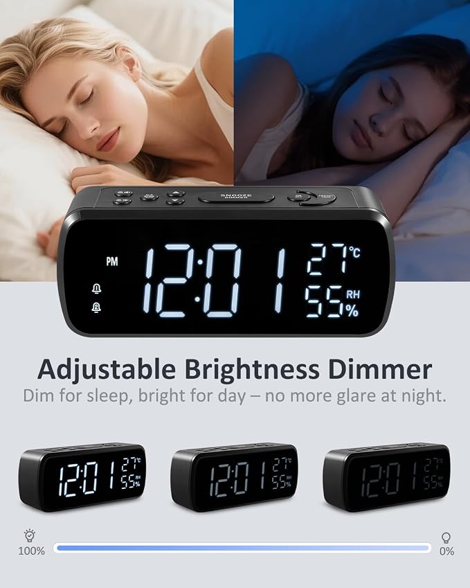 G Keni Digital Alarm Clock with FM Radio for Bedroom,2 Alarms with Large LED Display,USB Charger, Preset, Dimmer, Sleep Timer,Temperature,Relative Humidit, Adjustable Volume, Snooze