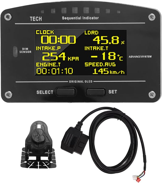 DO907OBD 9V 16V OBD2 Gauge, Multifunctional Car Dashboard LCD Display, Digital Race Dash Display with Alarm Function, High Brightness Screen, Simple Installation for All 12V Vehi