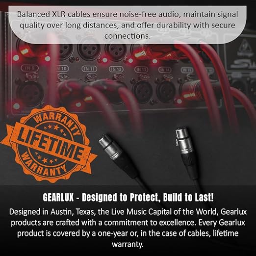 Gearlux XLR Microphone Cable, Fully Balanced, Male to Female, 6 Feet - 2 Pack