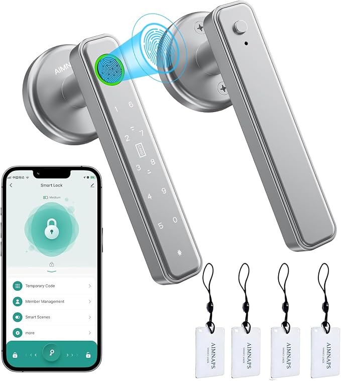 Fingerprint Door Lock, Door Locks for Bedroom, Keyless Entry Door Knob with Handle,Generate Passcode Remotely-Smart Door Lock for Apartment, Office (Silver 02)