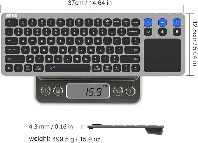 Arteck Universal 2.4G Wireless and Bluetooth Touch TV Keyboard Multi-Device with Easy Media Control and Build-in Touchpad Keyboard for Smart TV, TV Box, TV-Connected Computer, Mac, HTPC