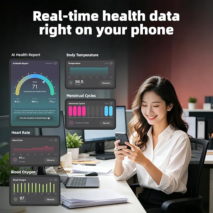Smart Ring | No Subscription, Heart Rate & Blood Oxygen Monitoring, Sleep & Women’s Health Tracking, AI Health Advisor, IP68 Waterproof Fitness Ring for Android & iOS (Silver, 6#)