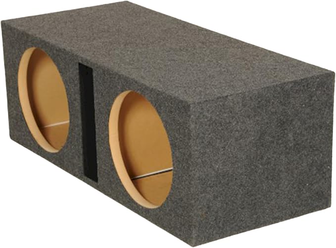 Q Power 2 Hole 12-Inch Vented Heavy Duty Subwoofer Enclosure with 1-Inch Thick MDF Face and Gold Tipped Spring Loaded Terminal Charcoal Grey