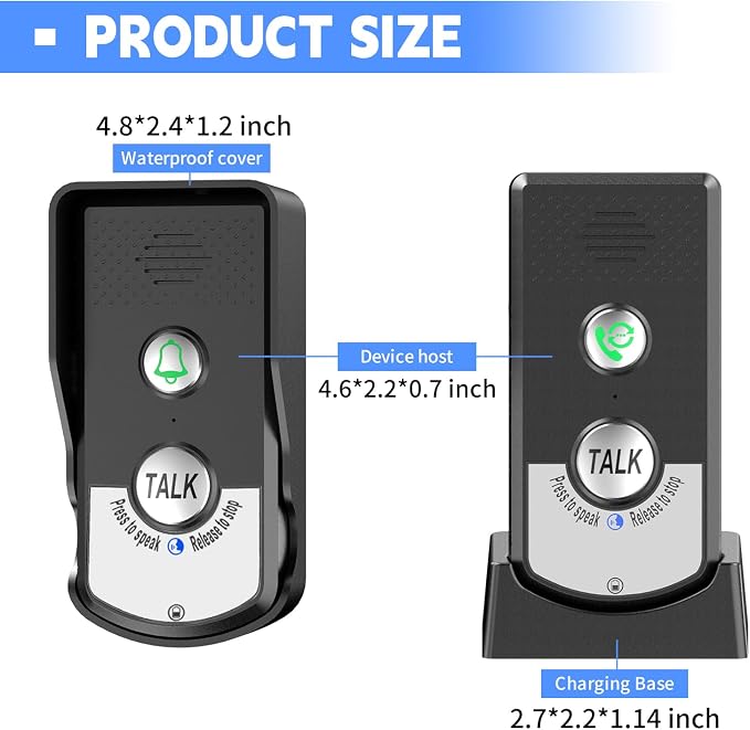2 Way Wireless Doorbell Intercom Indoor Outdoor, 3280ft Long Range Door Intercoms System for Home with Waterproof Cover Rechargeable Battery 38 Ringtones 3 Adjustable Volume