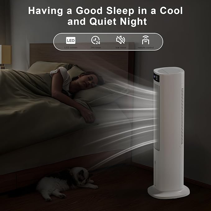 Antarctic Star 40" Evaporative Air Cooler, 24H Timer & Remote Control, Bladeless Tower Swamp Cooler, 80° Oscillation Cooling Fan with Removable Water Tank for Home Office