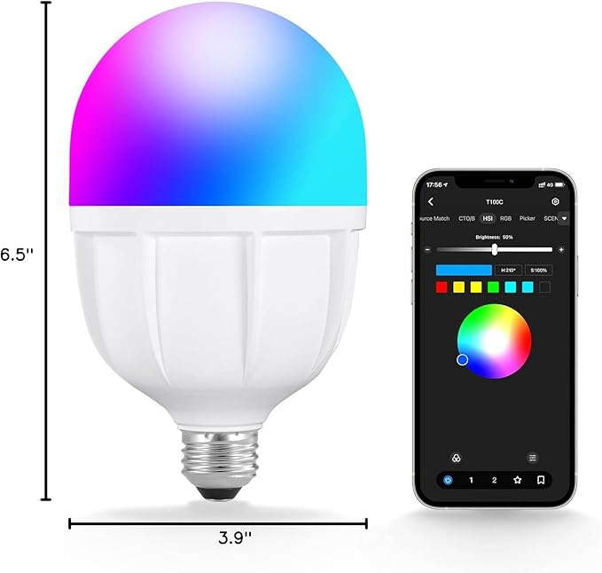 NEEWER Photography RGB LED Light Bulb 2 Pack, App Control 26W FCC/IC/UL Certified LED Bulb with 9 Effects, 400lux/m 2700K-6500K CRI93+ TLCI98+, E26 Base for Studio Softbox Lighting Kit, T100C