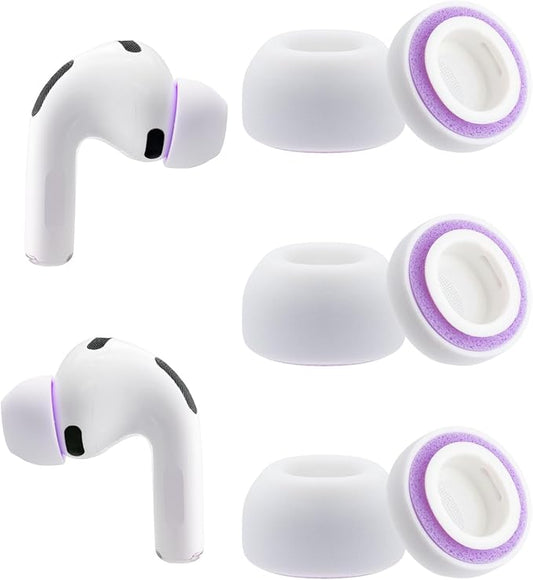 Klowcok Replacement Memory Foam Ear Tips for AirPods Pro 3 Silicone Shield, Compatible with AirPods Pro3 3rd Generation 2025，Ultimate Comfort, 3 Pairs, White/Purple (Small)