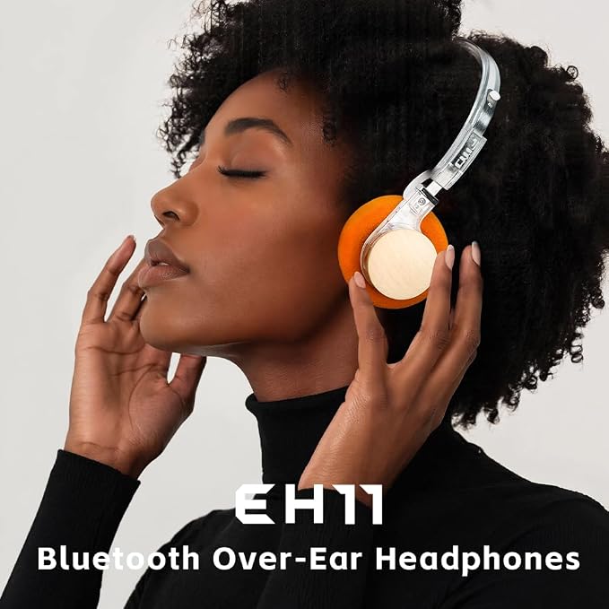 FiiO EH11 Retro On-Ear Bluetooth Headphones, LDAC Hi-Res Wireless, Lightweight 92g, 30H Playtime, Dual Device Connection, App EQ & Gaming Mode, Built-in Mic, Transparent Black